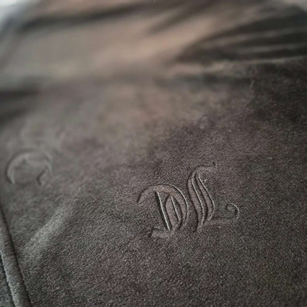 Juicy Couture Black Velour Monogram Sleep Shorts XL Logo Waistband 1751-47